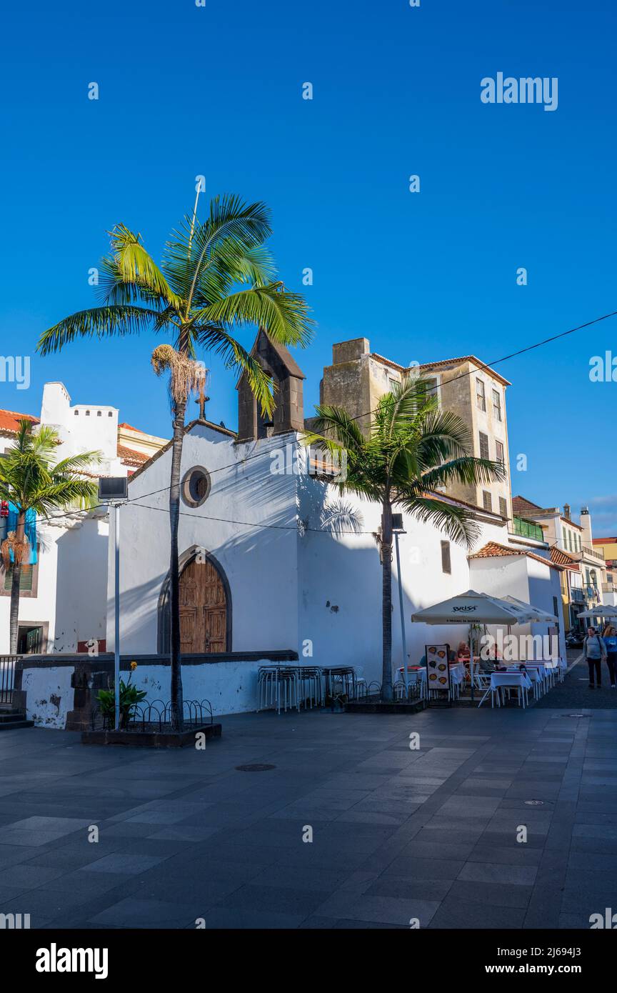 The Facade of Corpo Santo Chapel located in Old Town, Funchal, Madeira, Portugal, Atlantic, Europe Stock Photo