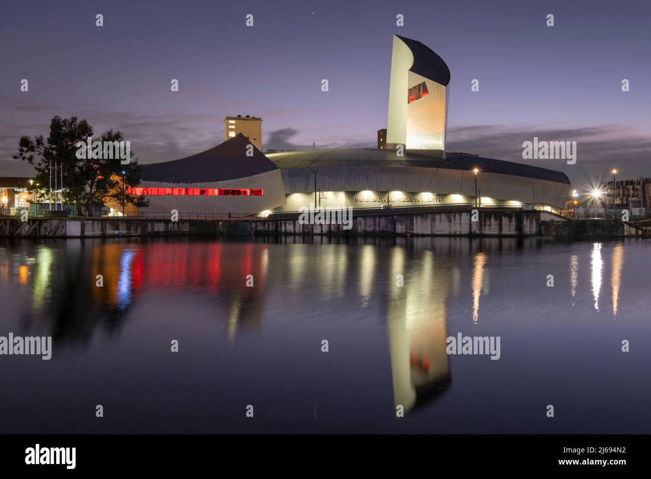 Imperial War Museum North at night, Salford Quays, Manchester, England ...