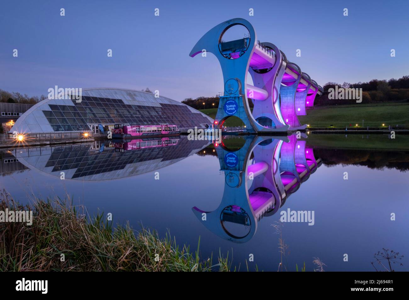 The Falkirk Wheel at night, Falkirk, Stirlingshire, Scotland, United