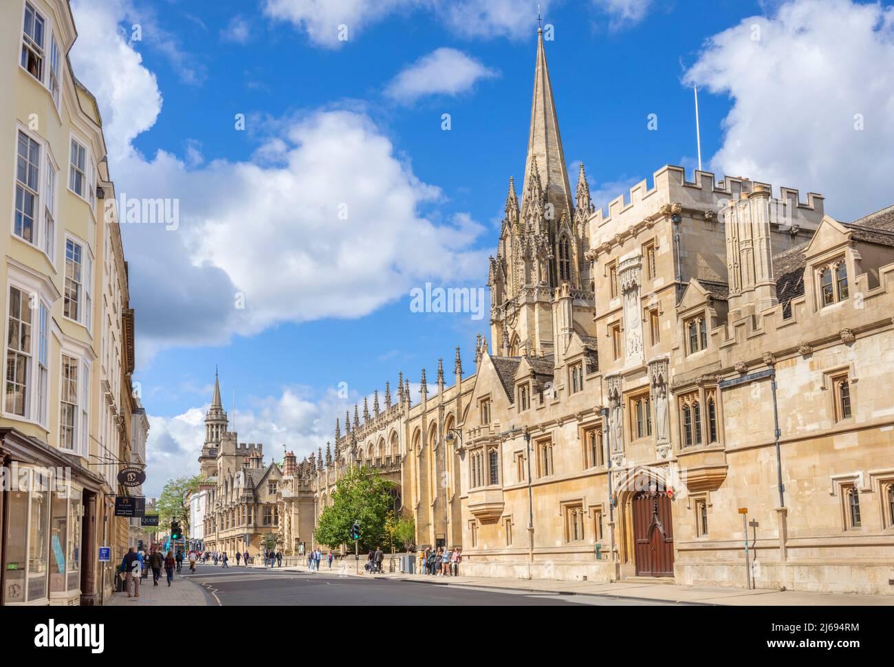 All Souls College Oxford and Tower of the University Church of St. Mary the Virgin, Oxford, Oxfordshire, England, United Kingdom Stock Photo
