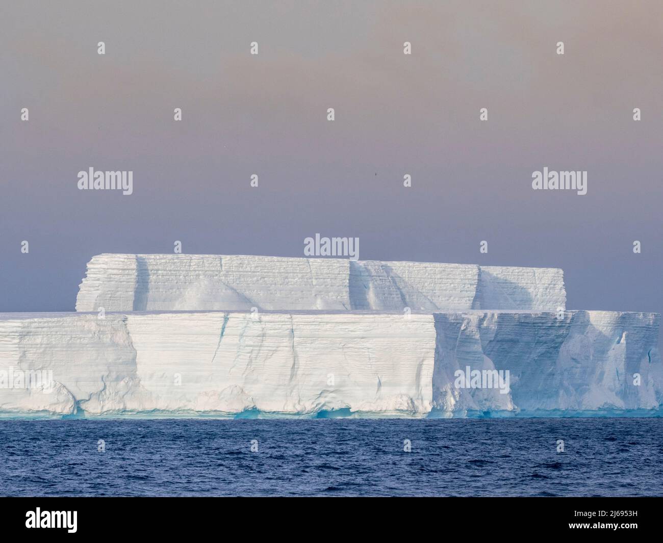 Tabular icebergs near Brown Bluff, Weddell Sea, Antarctica, Polar Regions Stock Photo