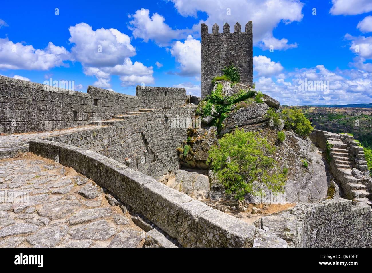 Castle and tower, Sortelha, Serra da Estrela, Beira Alta, Centro, Portugal Stock Photo