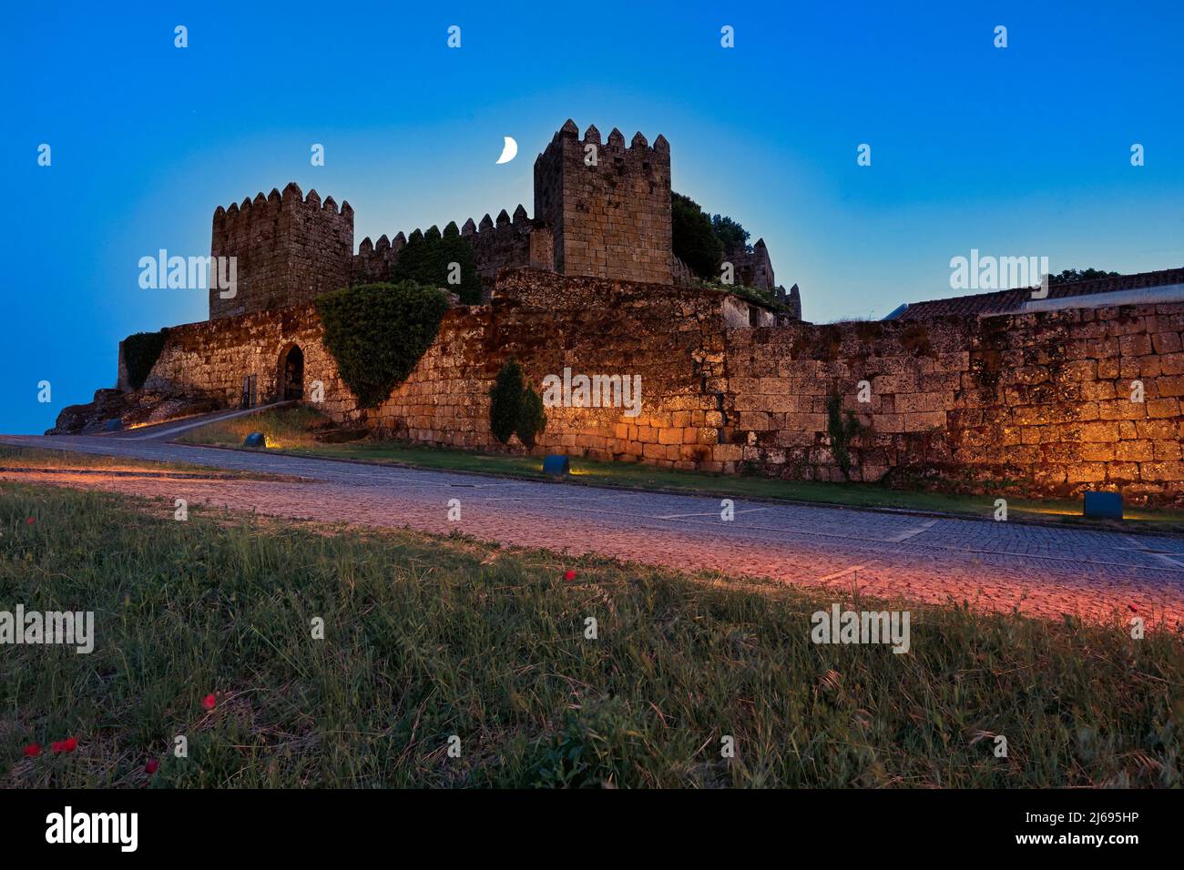 Treason's Gate and ramparts at twilight, Trancoso Castle, Serra da Estrela, Centro, Portugal Stock Photo