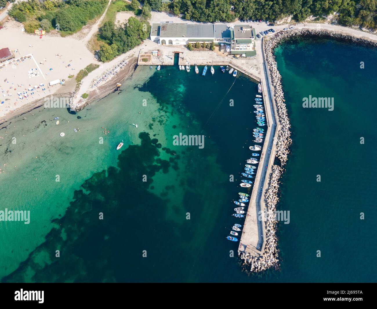 Amazing Aerial view of South Beach of town of Kiten, Burgas Region, Bulgaria Stock Photo