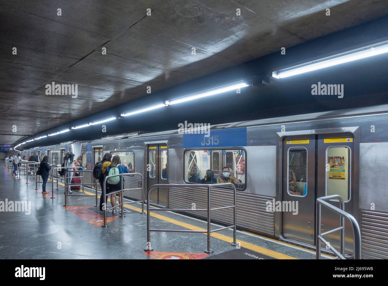 Interior of a metro station on the city subway, Sao Paulo, Brazil Stock Photo