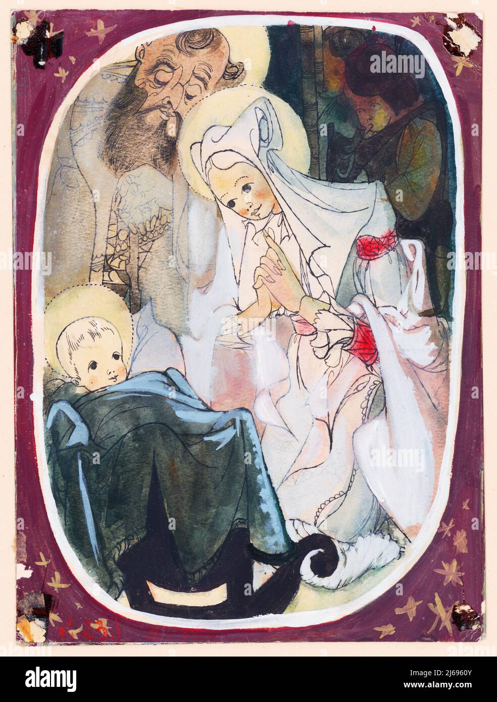 Old art - Ján Novák - painting - The Birth of Christ Stock Photo