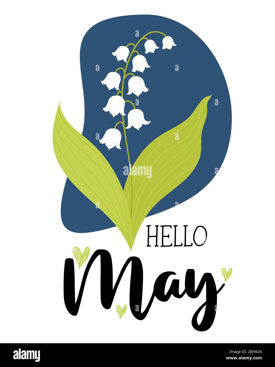 Hello, may. Beautiful May lily of valley with leaves. Vector ...