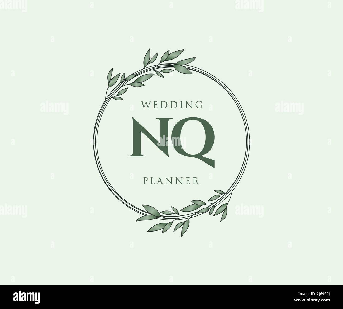 NQ Initials letter Wedding monogram logos collection, hand drawn modern minimalistic and floral templates for Invitation cards, Save the Date, elegant Stock Vector