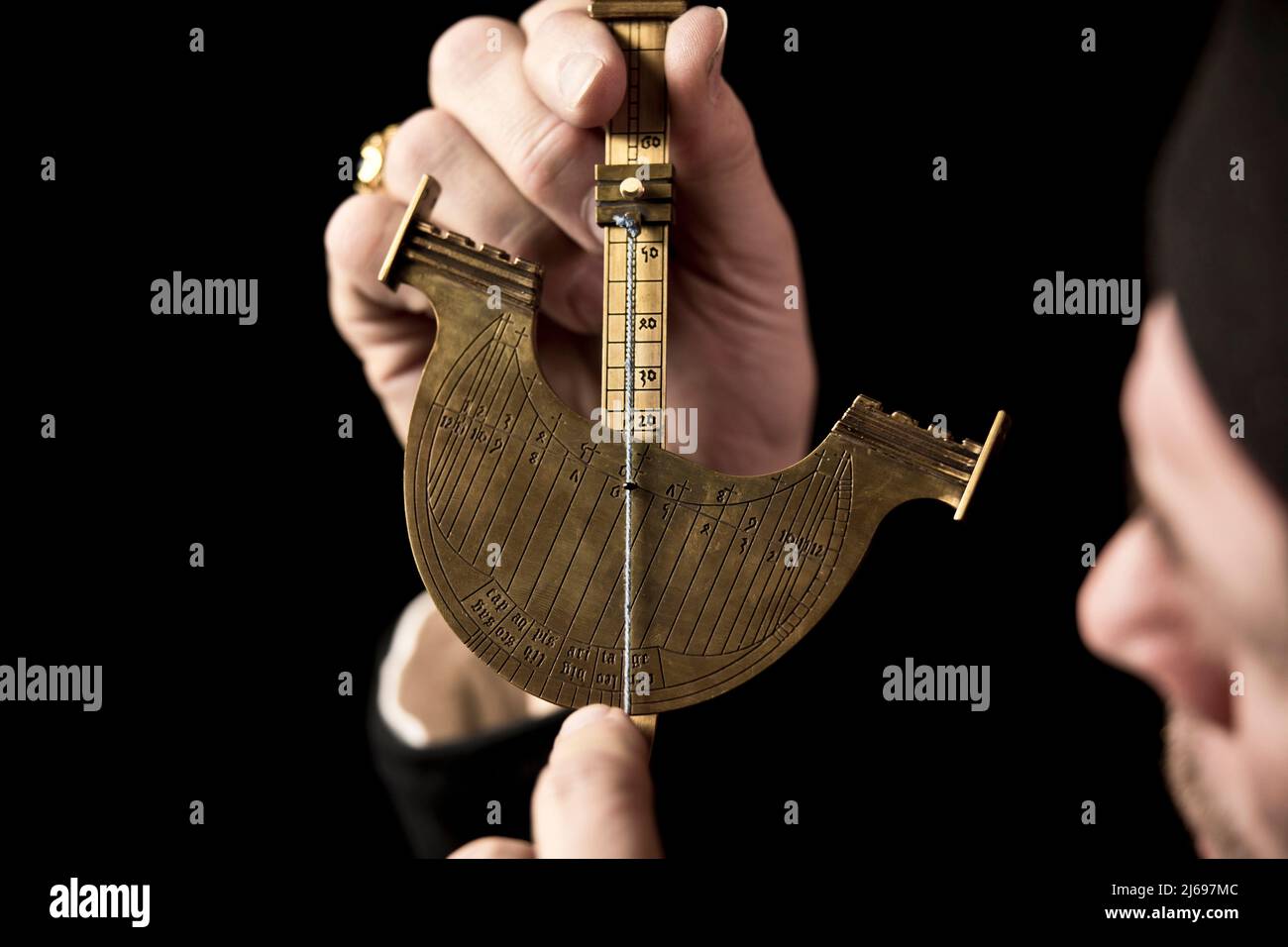 Replica of a 14th Navicula de Venetiis (‘Little ship from Venice’), a brass measuring instrument used for navigation and by early astronomers. Stock Photo