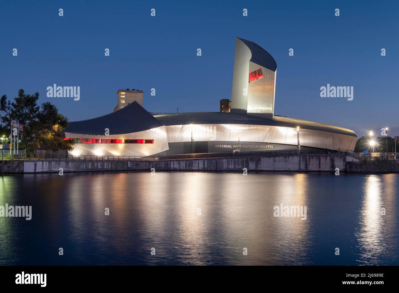 Imperial War Museum North at night, Salford Quays, Manchester, England ...