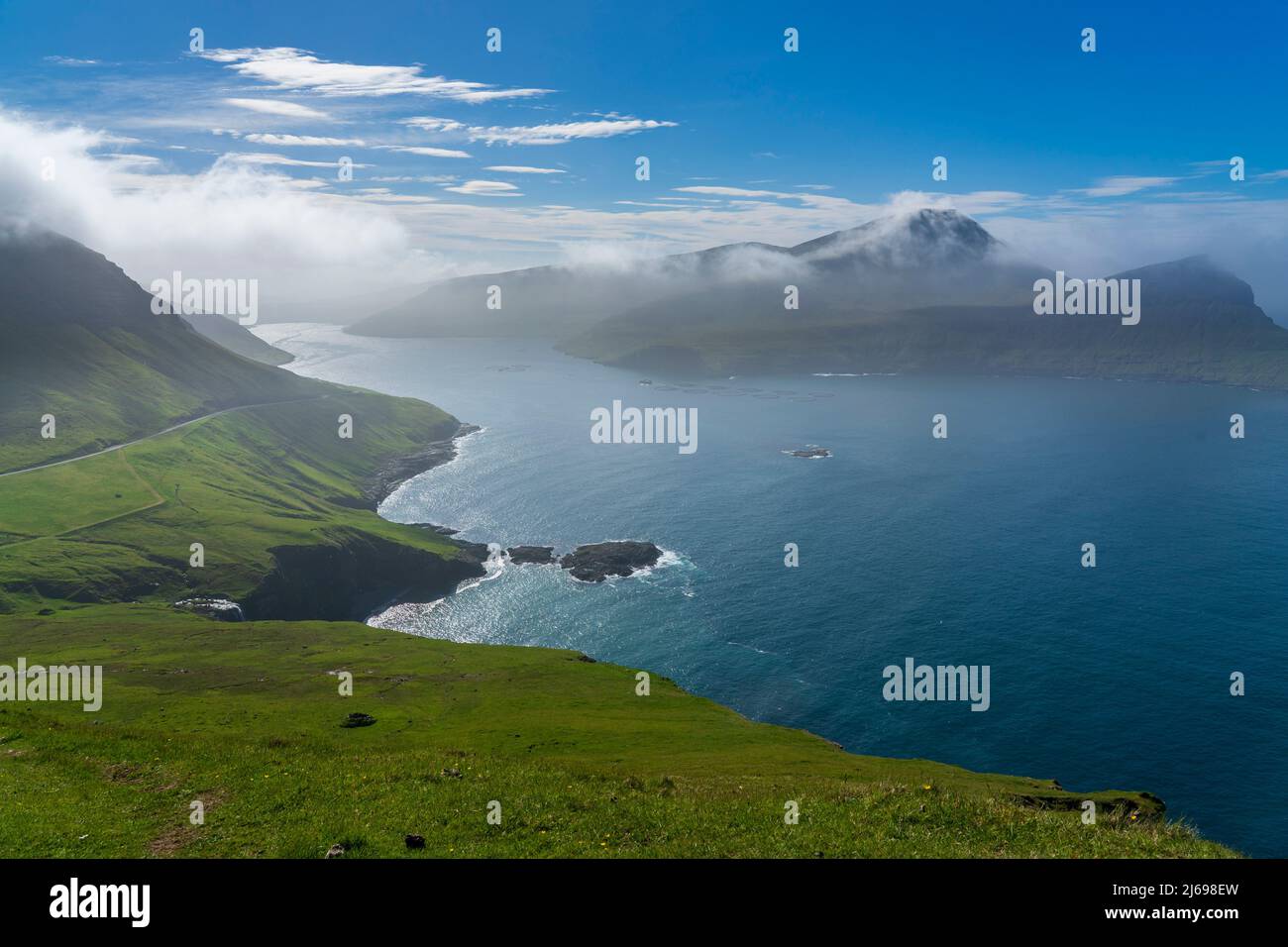 Sorvagsfjordur, Vagar Island, Faroe Islands, Denmark Stock Photo