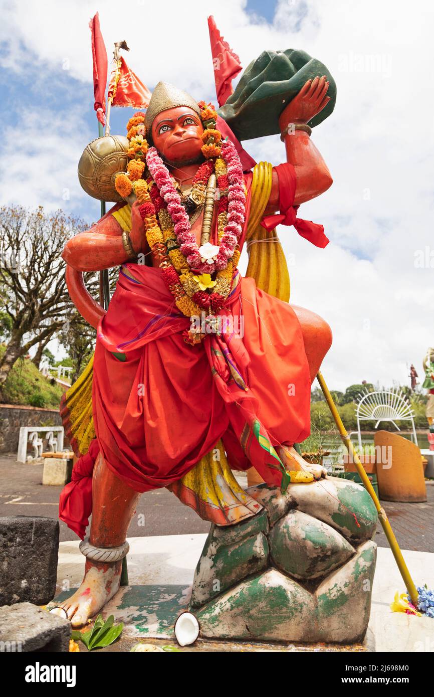 Statue of Hanuman, the Hindu monkey god and companion of Rama, at Ganga Talao, Mauritius, Indian Ocean, Africa Stock Photo