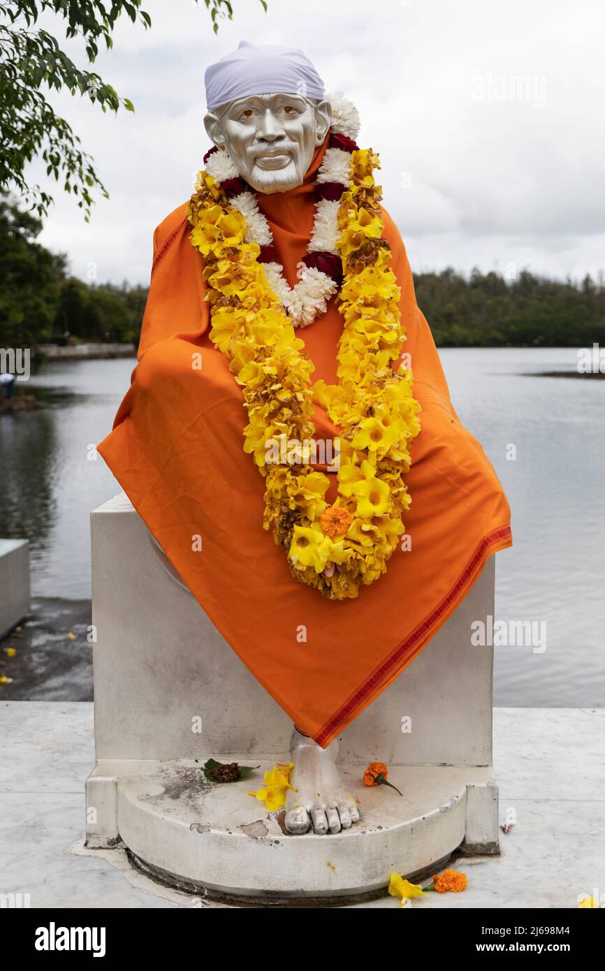 Statue of Sai Baba of Shirdi, the guru and fakir also known as Shirdi Sai Baba, at Ganga Talao, Mauritius, Indian Ocean, Africa Stock Photo