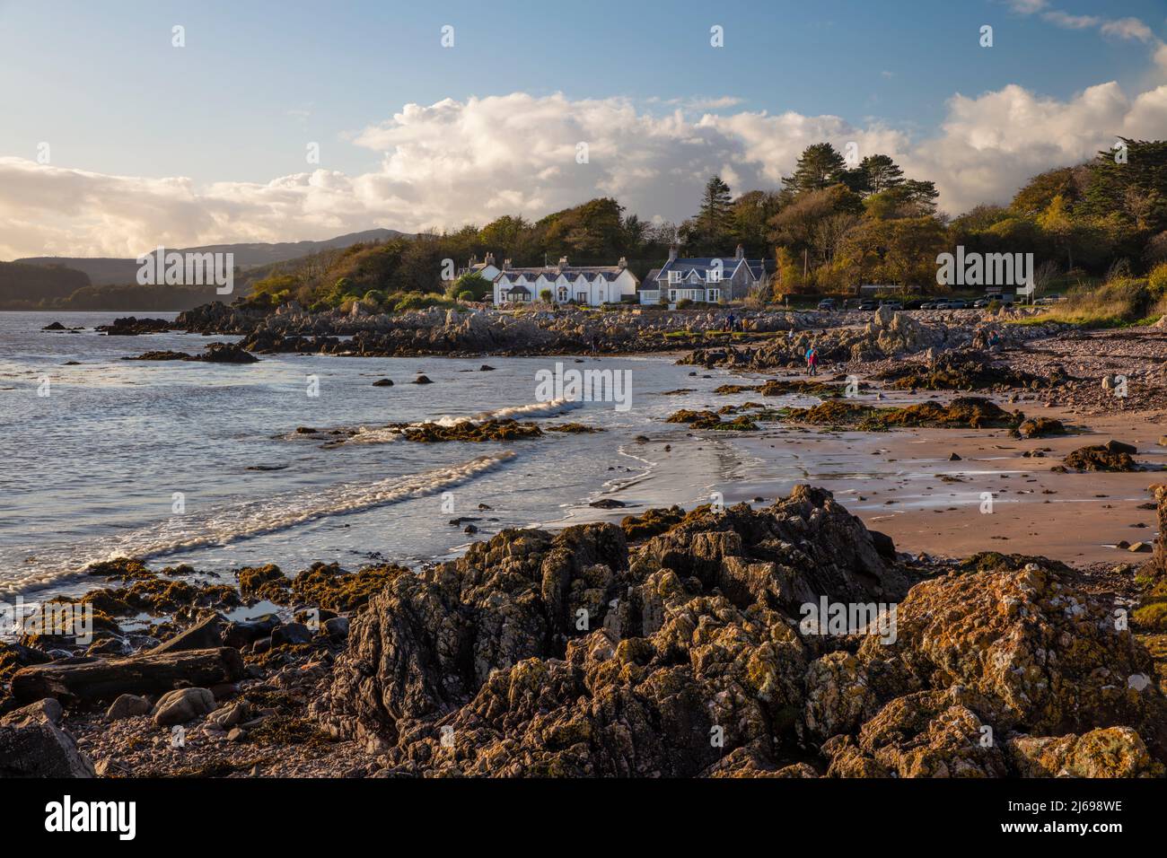 Beach and rocky coastline on the Solway Firth, Rockcliffe, Dalbeattie, Dumfries and Galloway, Scotland, United Kingdom, Europe Stock Photo