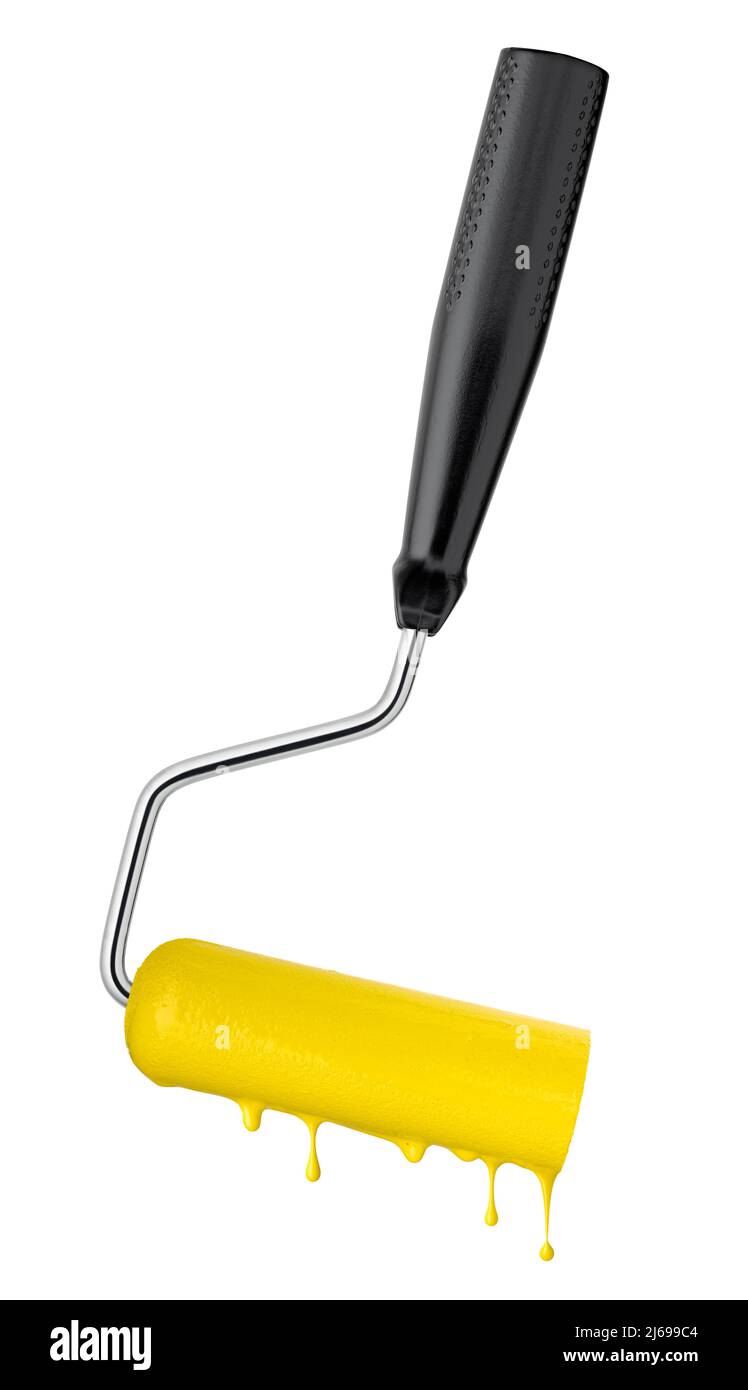 Paint roller isolated with yellow color Stock Photo