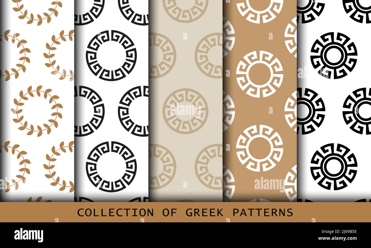 Vector seamless Greek patterns collection, art set with round meander ...