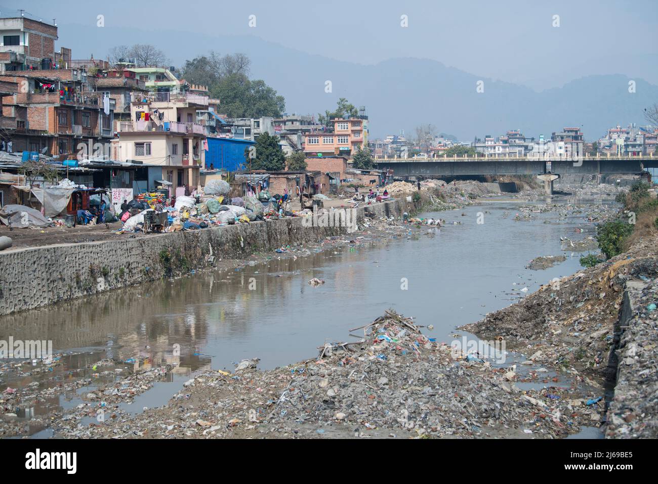 Kathmandu, Nepal, April 20,2022 Garbage and plastic pollution on the