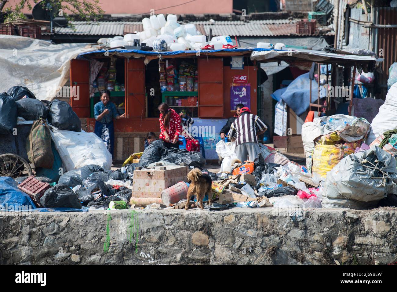 Kathmandu, Nepal, April 20,2022 Garbage and plastic pollution on the