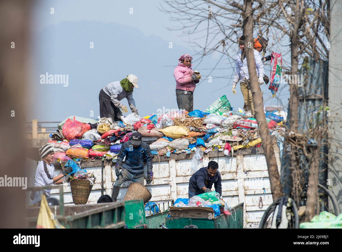 Kathmandu, Nepal,  April 20,2022 : Garbage and plastic pollution on the river bank in Kathmandu. Stock Photo