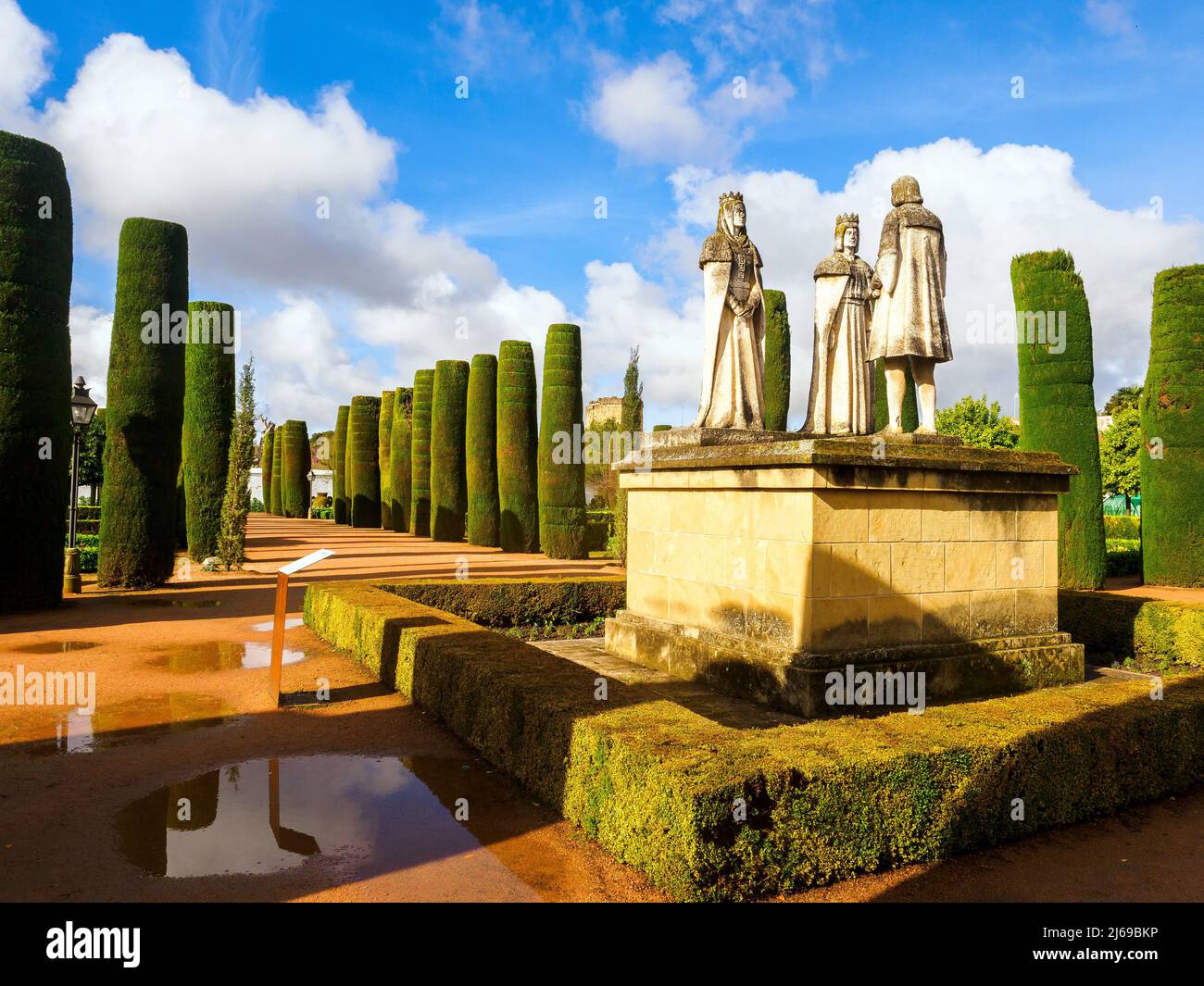 King ferdando and queen isabel statues in garden of alcazar hires