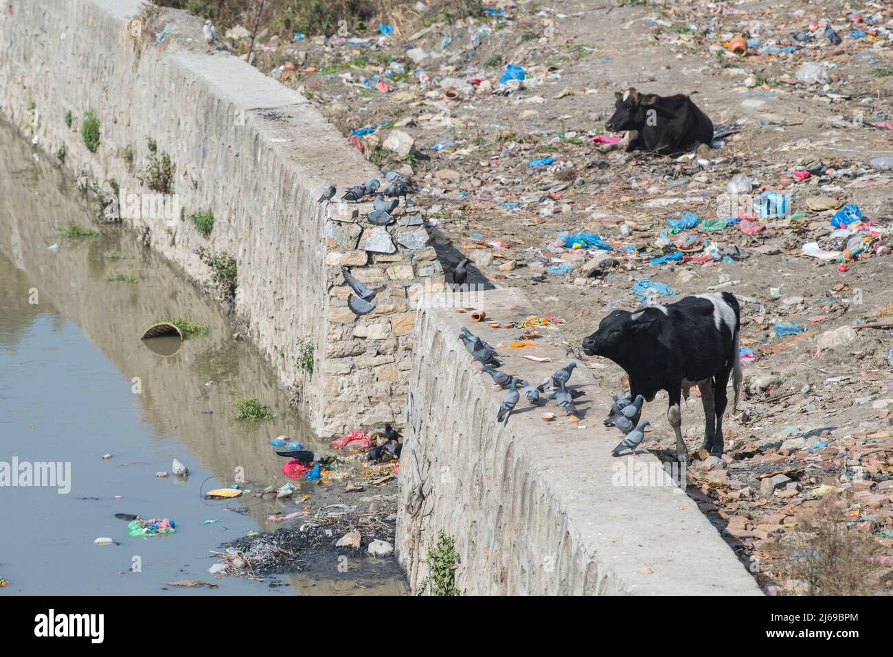 Kathmandu, Nepal, April 20,2022 Garbage and plastic pollution on the
