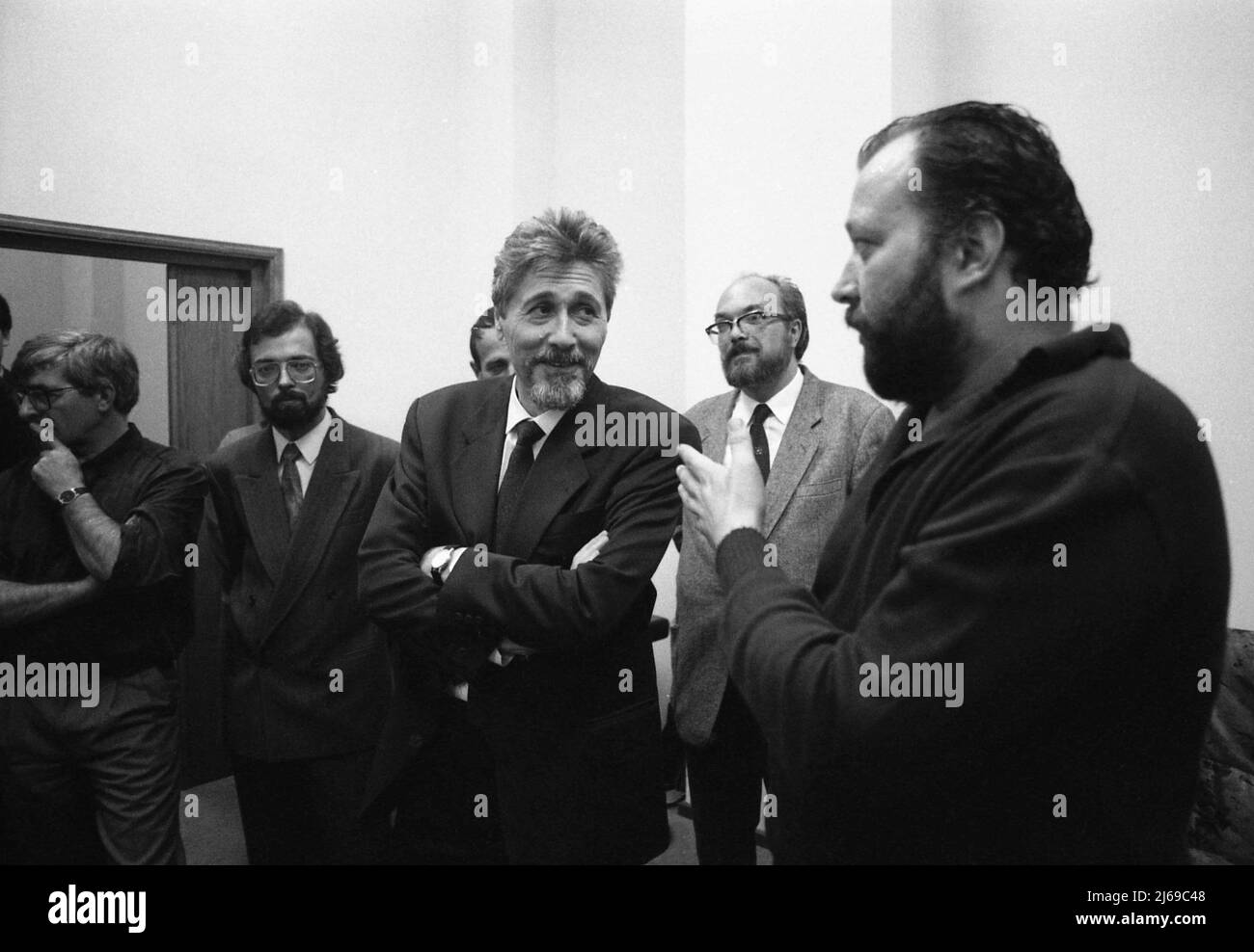 Bucharest, Romania, approx. 1991. Members of the Civic Alliance Foundation: Cătălin Harnagea, Emil Constantinescu & Stelian Tanase. Stock Photo