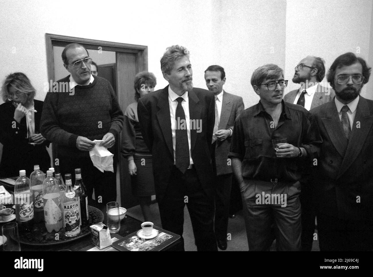 Bucharest, Romania, approx. 1991. Members of the Civic Alliance Foundation: Dan Grigore (left), Emil Constantinescu (center), Cătălin Harnagea (on the right). Stock Photo