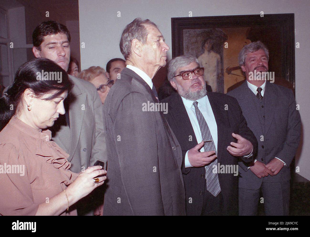 National Museum of Romanian Literature in Bucharest, Romania, approx. 1996. King Michael I of Romania with philosopher and essayist Andrei Plesu. Stock Photo