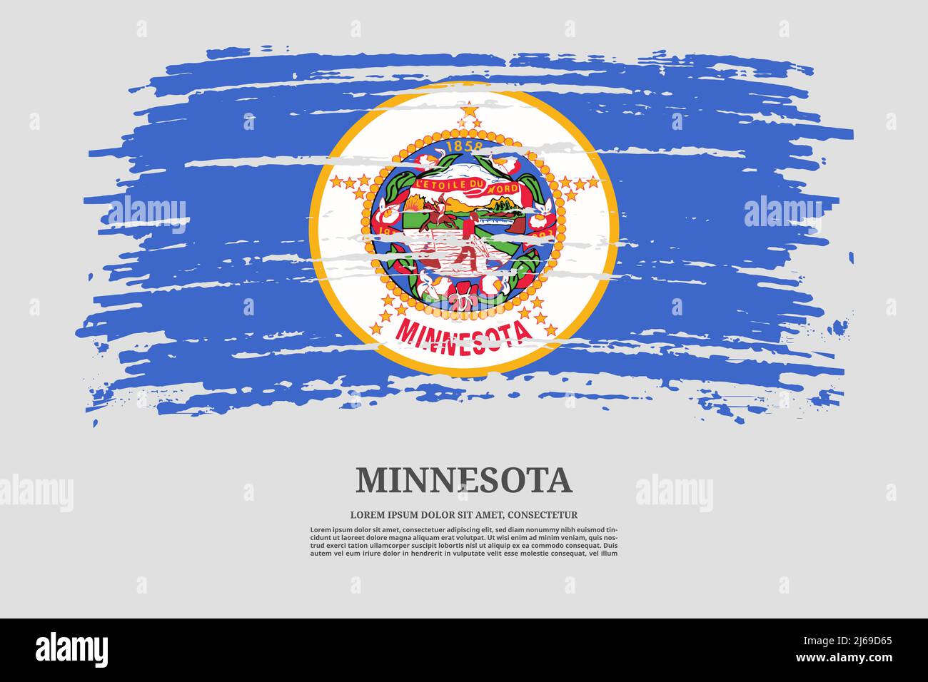 Minnesota US flag with brush stroke effect and information text poster ...