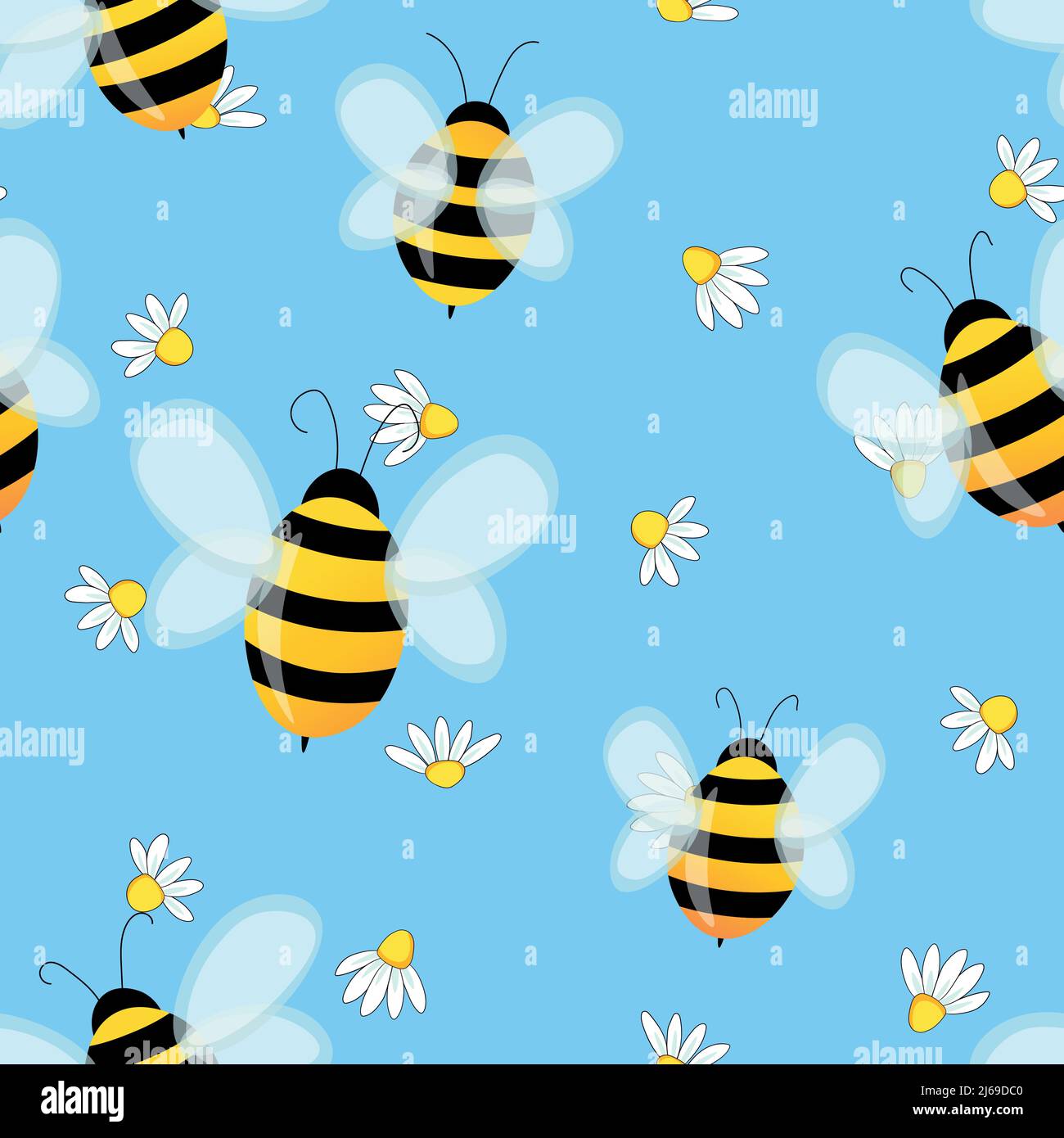 Seamless pattern with bees on floral background. Small wasp. Vector ...