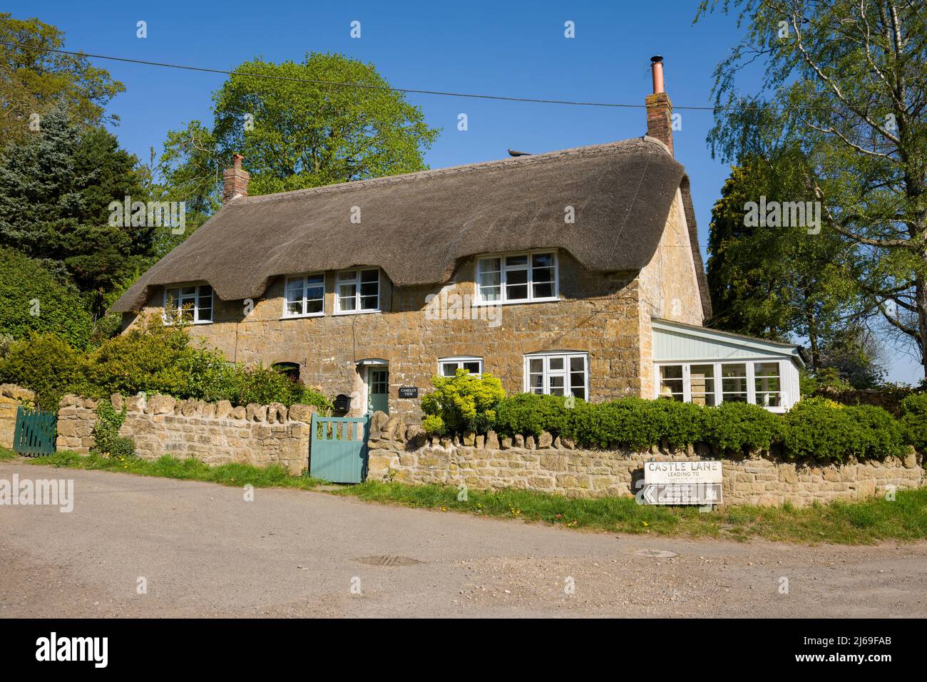 Thatched cottages in the village of South Cadbury, Somerset, England