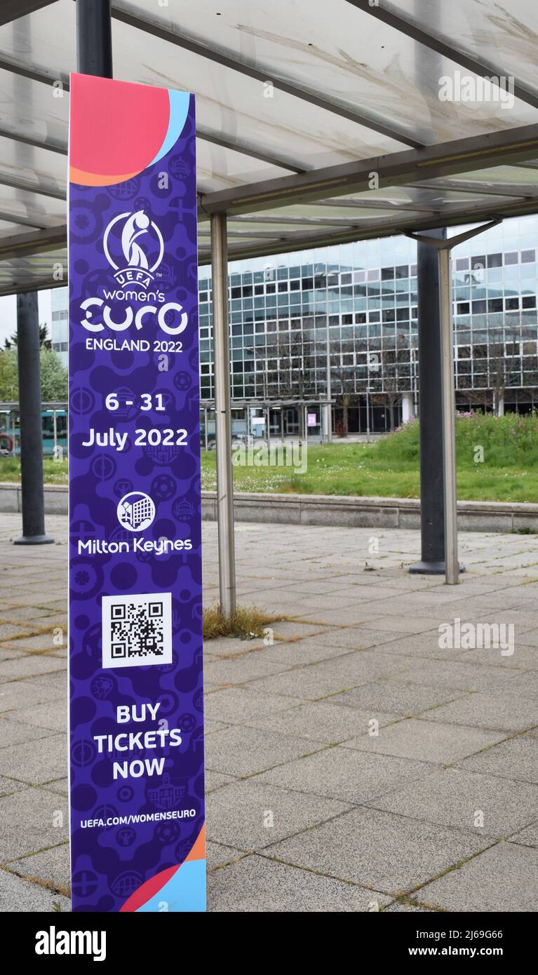 Advert for UEFA Women's Euro at Station Square, Milton Keynes, with copyspace. Stock Photo