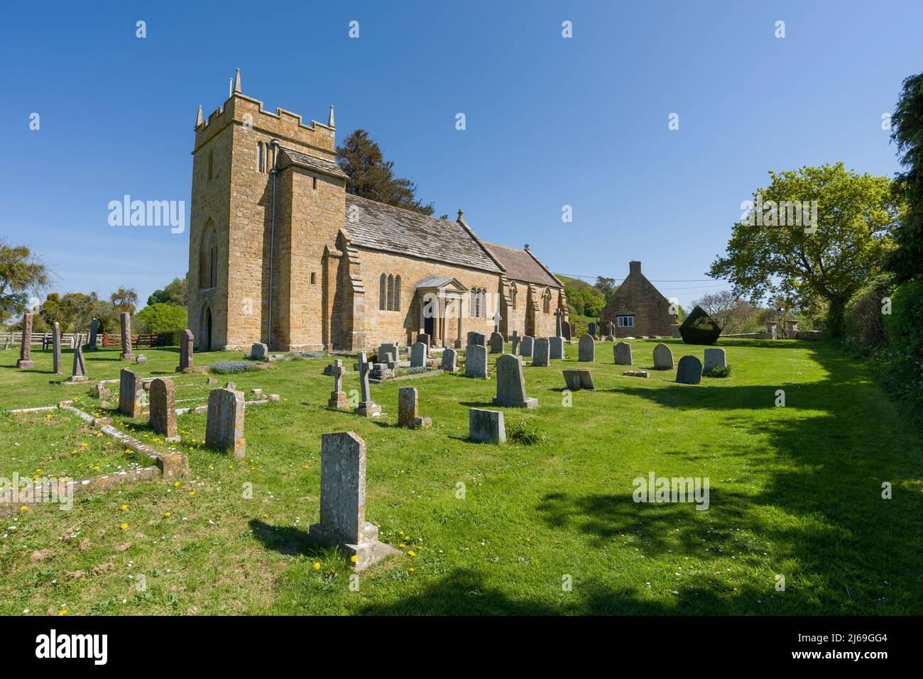 Church of the Holy Trinity in the village of Sutton Montis, Somerset, England. Stock Photo