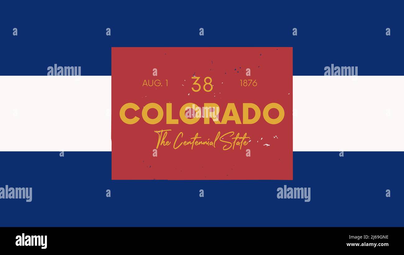 38 of 50 states of the United States with a name, nickname, and date admitted to the Union, Detailed Vector Colorado Map for printing posters, postcar Stock Vector