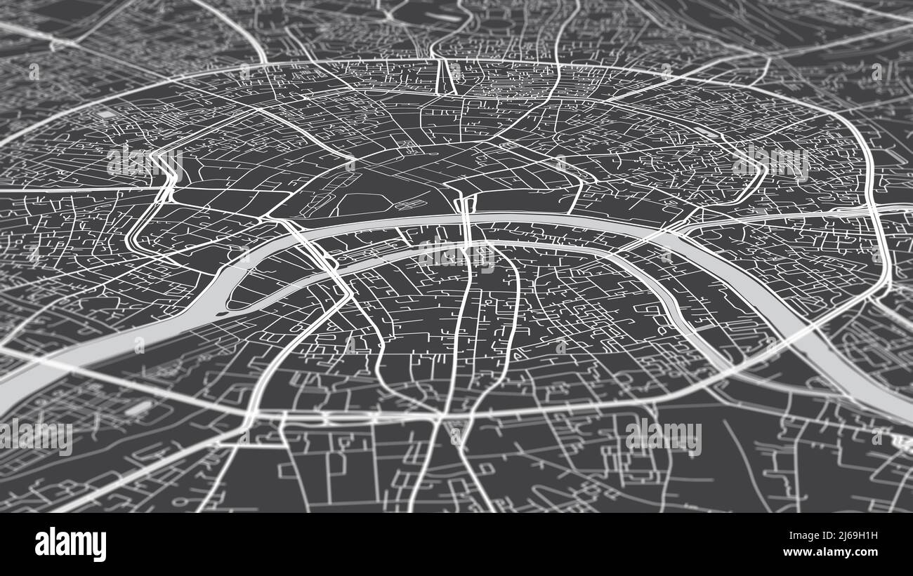 Aerial view city map Moscow, monochrome detailed plan, urban grid in perspective Stock Photo
