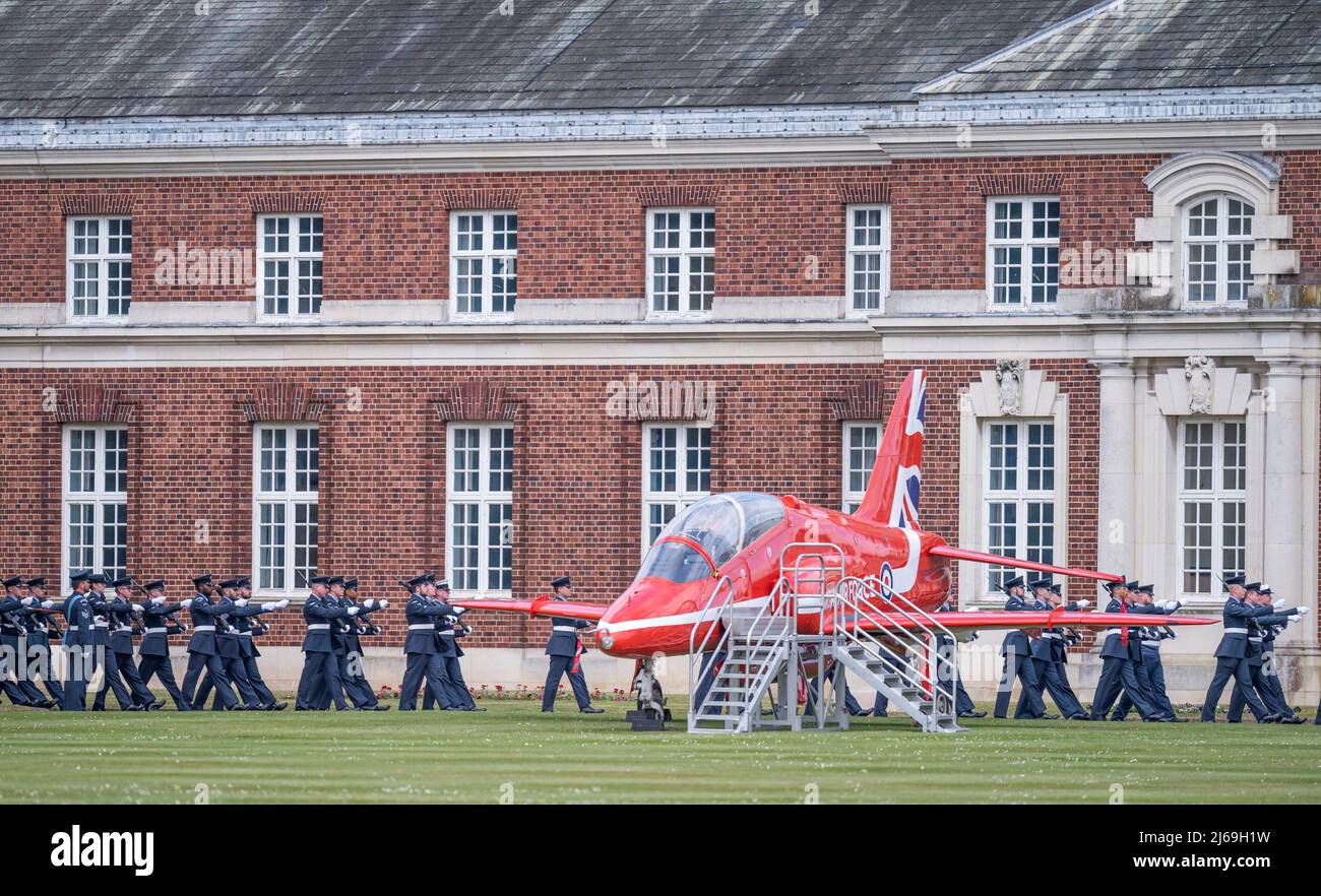 Britain's Prince Charles (not pictured) attends a parade held for officers and aviators who graduated from Royal Air Force (RAF) Cranwell and RAF Halton, in Sleaford, Lincolnshire, Britain, April 29, 2022. Danny Lawson/Pool via REUTERS Stock Photo