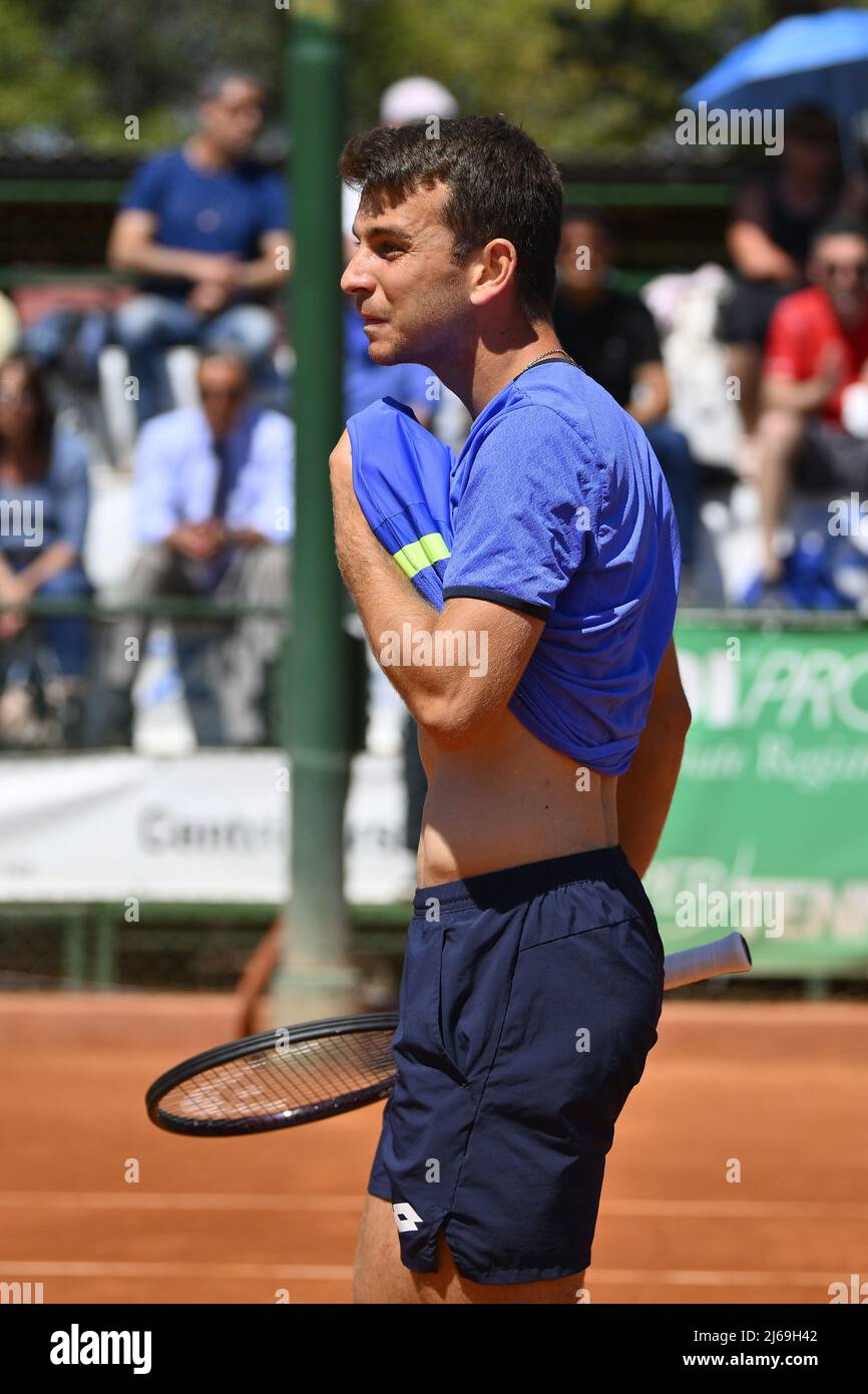 Rome, Italy. 29th Apr, 2022. Ergi Kirkin (TUR) during the quarter-finals at the ATP Challenger Roma Open 2022, tennis tournament on April 29, 2022 at Garden Tennis Club in Rome, Italy Credit: Live Media Publishing Group/Alamy Live News Stock Photo