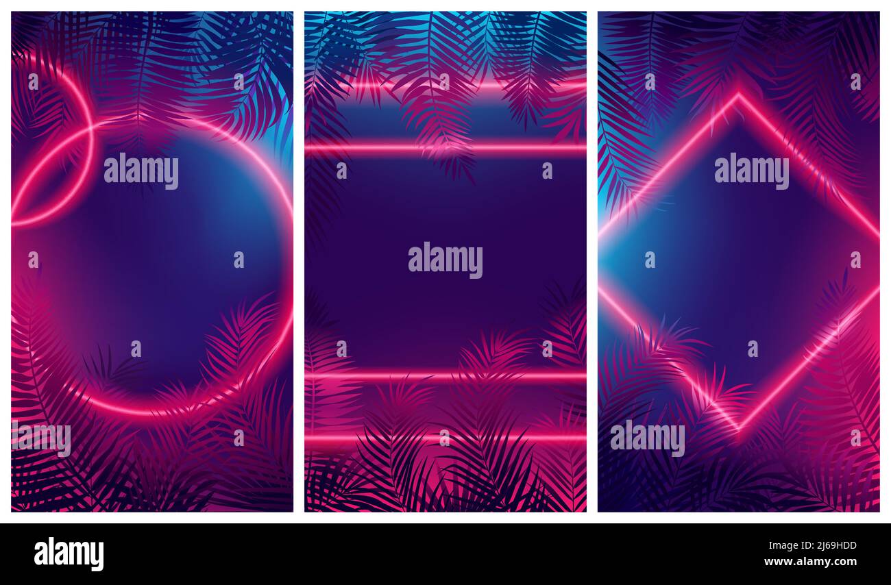 Bright red glow from geometric shapes, neon cyberpunk background with  tropical leaves, Vector poster for your design Stock Vector Image & Art -  Alamy