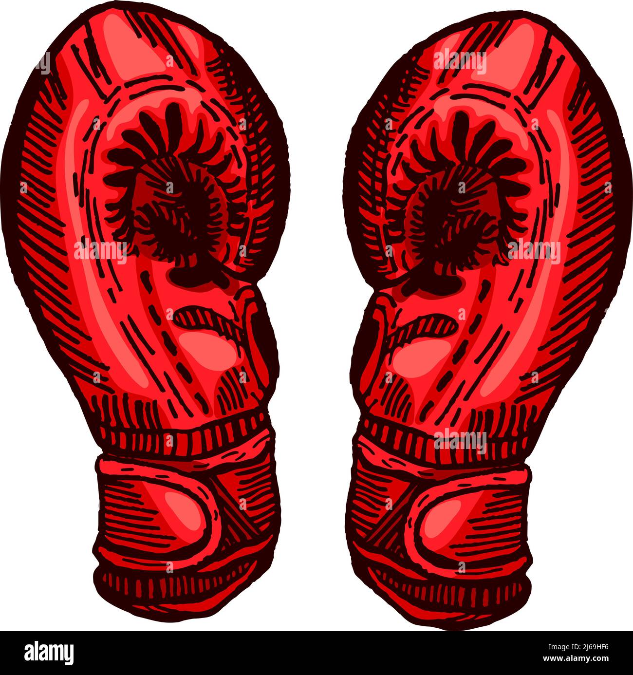 Red boxing gloves sketch in isolated white background. Vintage sporting