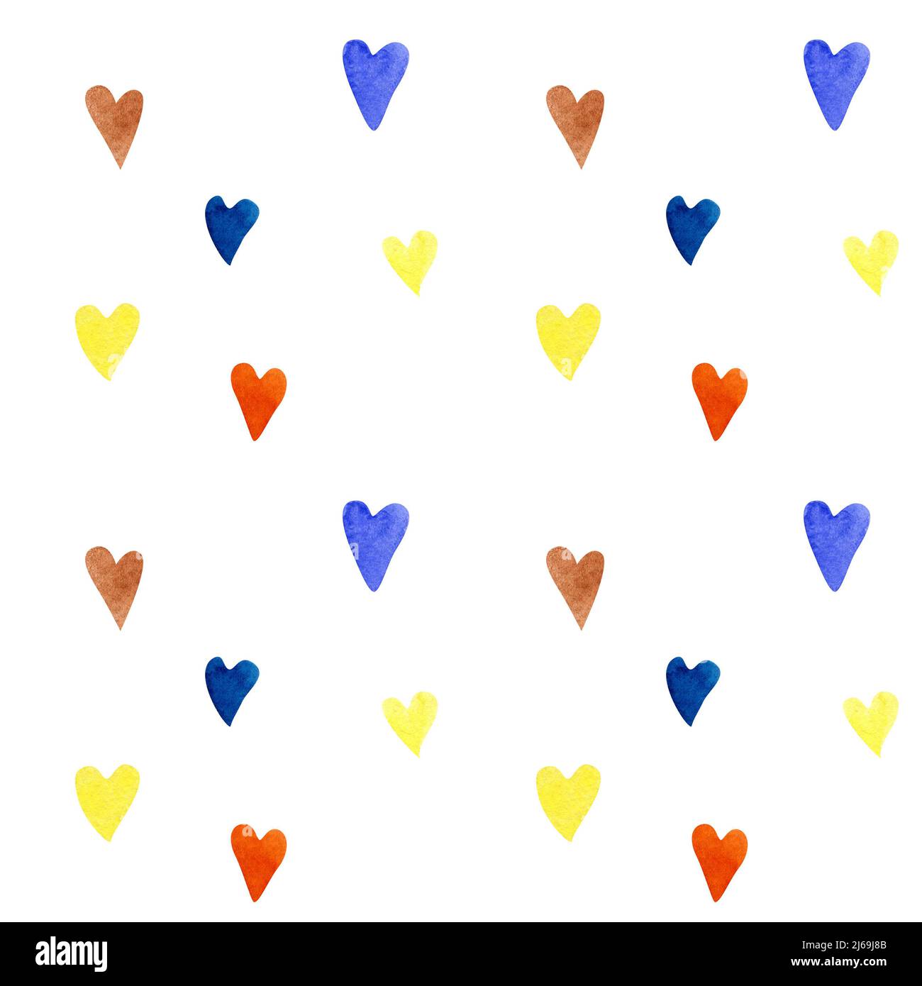 Watercolor colorful hearts seamless pattern. Endless background with ...