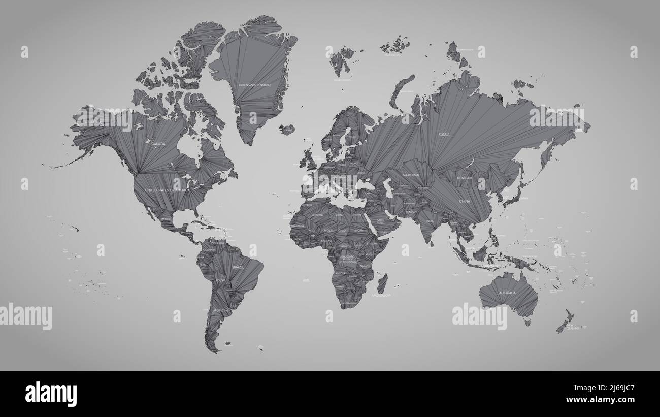 Abstract world map polygonal composition, network lines, vector illustration in gray colors Stock Vector