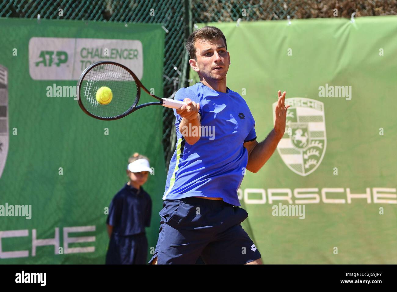 Rome, Italy. 29th Apr, 2022. Ergi Kirkin (TUR) during the quarter-finals at the ATP Challenger Roma Open 2022, tennis tournament on April 29, 2022 at Garden Tennis Club in Rome, Italy Credit: Independent Photo Agency Srl/Alamy Live News Stock Photo