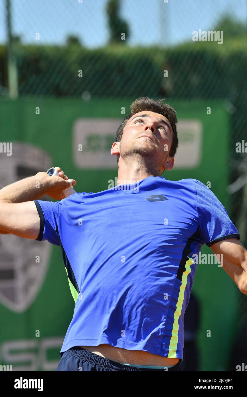 Rome, Italy. 29th Apr, 2022. Ergi Kirkin (TUR) during the quarter-finals at the ATP Challenger Roma Open 2022, tennis tournament on April 29, 2022 at Garden Tennis Club in Rome, Italy Credit: Independent Photo Agency Srl/Alamy Live News Stock Photo