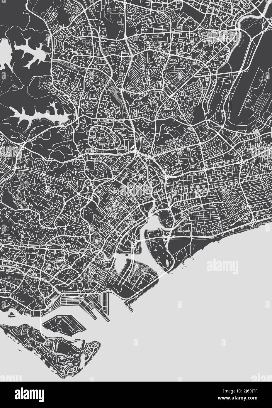 City map Singapore, monochrome detailed plan, vector illustration Stock Vector