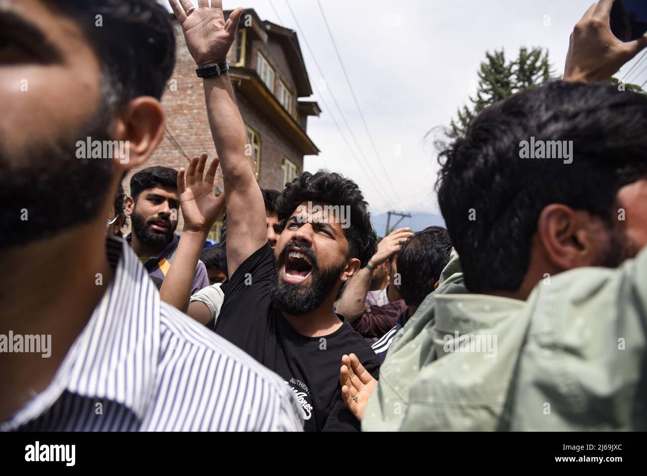 A Kashmiri Muslim man shouts Pro Palestine slogans during a rally ...