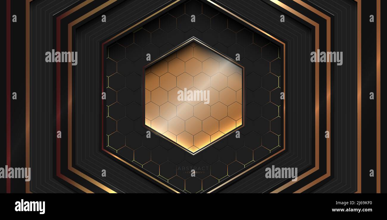 Abstract luxury hexagonal black and gold background Stock Vector