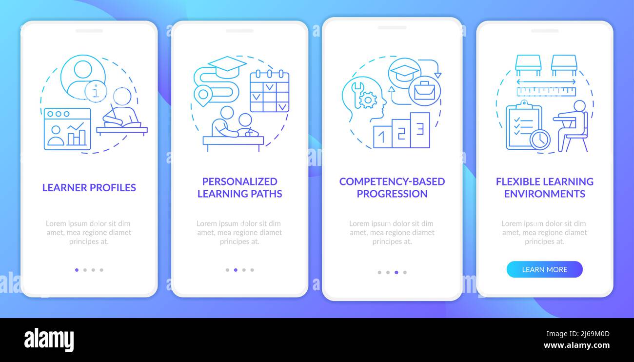Personalized learning blue gradient onboarding mobile app screen Stock ...