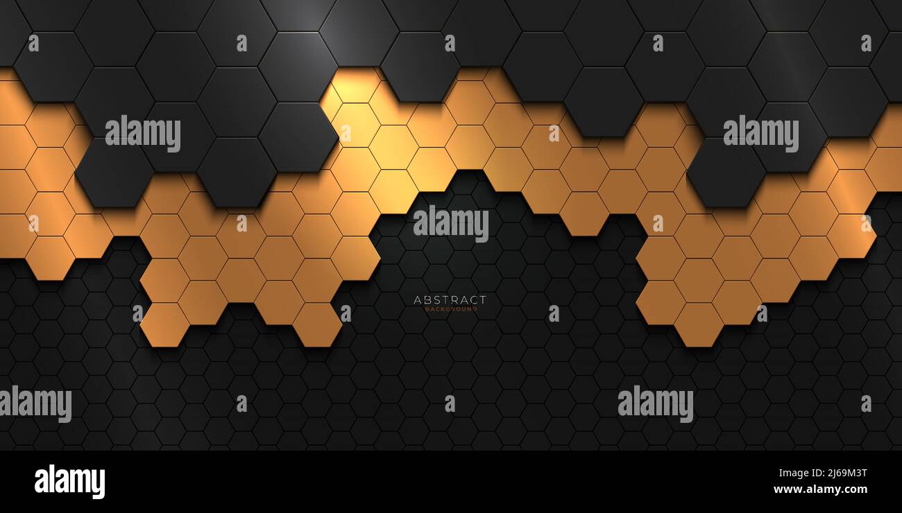Abstract black and gold background hexagonal pattern Stock Vector