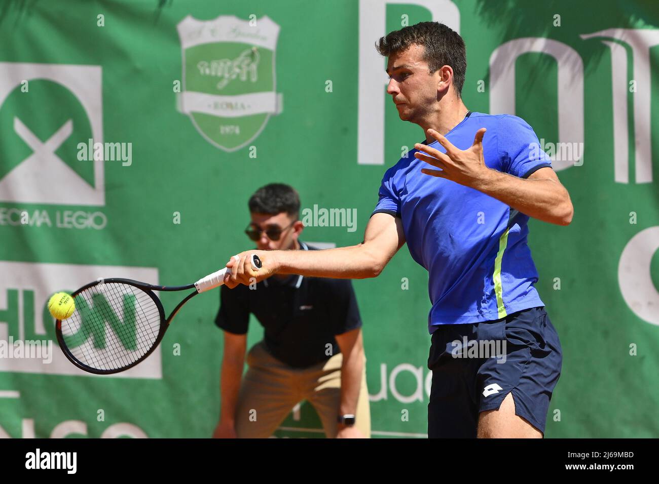 Rome, Italy. 29th Apr, 2022. Ergi Kirkin (TUR) during the quarter-finals at the ATP Challenger Roma Open 2022, tennis tournament on April 29, 2022 at Garden Tennis Club in Rome, Italy Credit: Live Media Publishing Group/Alamy Live News Stock Photo