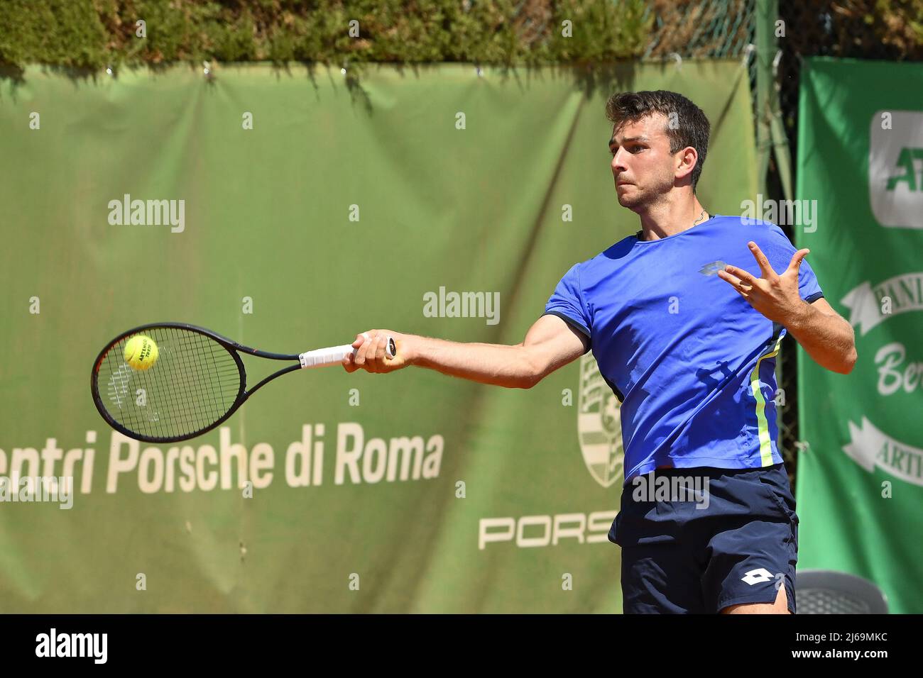 Rome, Italy. 29th Apr, 2022. Ergi Kirkin (TUR) during the quarter-finals at the ATP Challenger Roma Open 2022, tennis tournament on April 29, 2022 at Garden Tennis Club in Rome, Italy Credit: Independent Photo Agency Srl/Alamy Live News Stock Photo